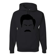 Wild Bobby, Parks and Rec Fans Ron Swanson Mustache Face Silhouette, Pop Culture, Unisex Graphic Hoodie Sweatshirt, Black, Small
