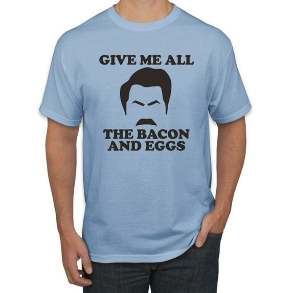 Wild Bobby, Parks and Recreations Give Me All The Bacon and Eggs Pop Men's Graphic T-Shirt, Light Blue, 3XL