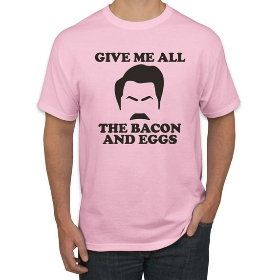 Wild Bobby, Parks and Recreations Give Me All The Bacon and Eggs Pop Men's Graphic T-Shirt, Light Pink, 2XL