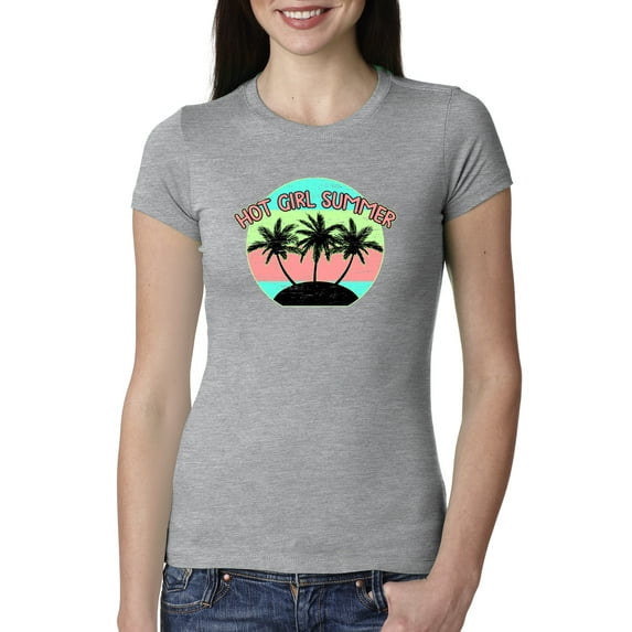 Wild Bobby, Pastel Color Hot Girl Summer, Streetwear, Women Slim Fit Junior Tee, Heather Grey, X-Large
