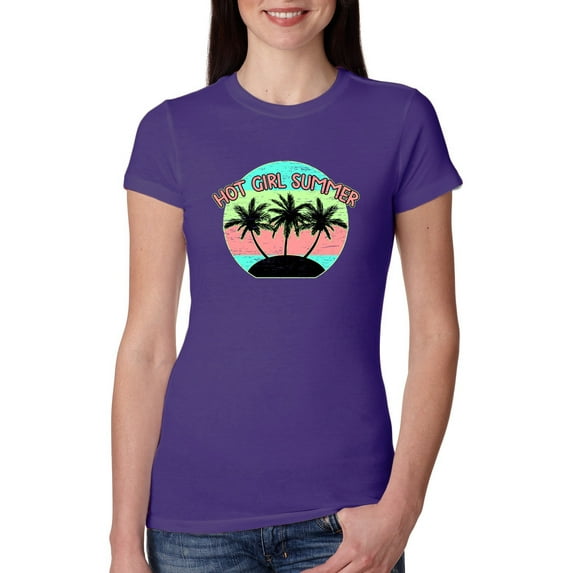 Wild Bobby, Pastel Color Hot Girl Summer, Streetwear, Women Slim Fit Junior Tee, Purple Rush, X-Large