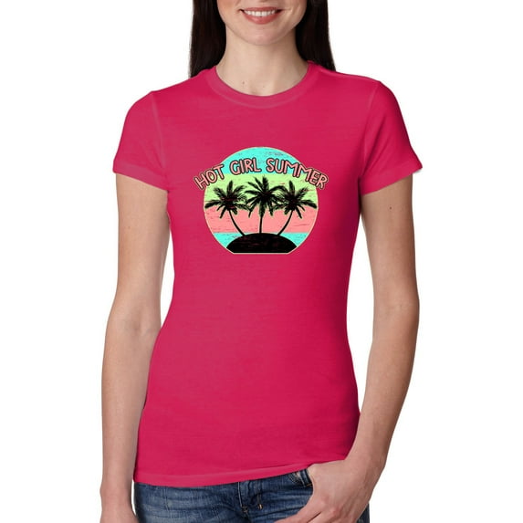 Wild Bobby, Pastel Color Hot Girl Summer, Streetwear, Women Slim Fit Junior Tee, Raspberry, XX-Large