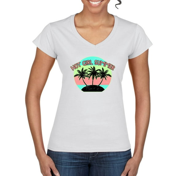 Wild Bobby, Pastel Color Hot Girl Summer, Streetwear, Women Standard V-Neck Tee, White, Medium