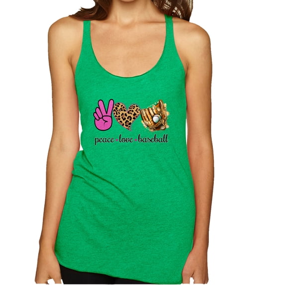 Wild Bobby, Peace Love Baseball Sports Tri-Blend Racerback Tank Top, Envy, Large