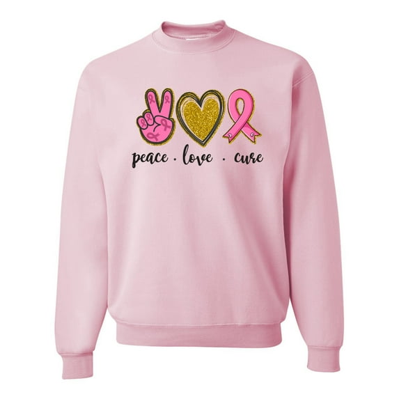 Wild Bobby, Peace Love Breast Cancer Awareness Breast Cancer Awareness Unisex Crewneck Graphic Sweatshirt, Light Pink, XX-Large