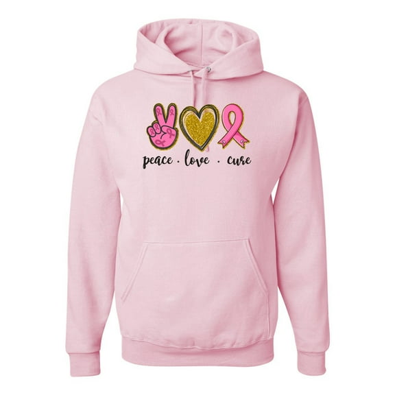 Wild Bobby, Peace Love Breast Cancer Awareness Breast Cancer Awareness Unisex Graphic Hoodie Sweatshirt, Light Pink, X-Large