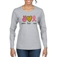 thumbnail image 1 of Wild Bobby Peace Love Breast Cancer Awareness Breast Cancer Awareness Women Graphic Long Sleeve T-Shirt, Heather Grey, Medium, 1 of 6
