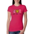 thumbnail image 1 of Wild Bobby, Peace Love Breast Cancer Awareness Breast Cancer Awareness Womens Slim Fit Junior Tee, Raspberry, Medium, 1 of 5