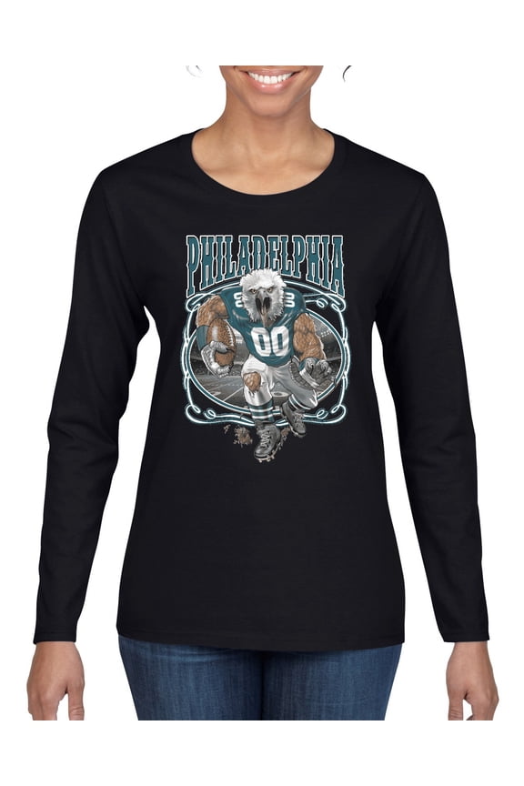 , Philadelphia Fan | PHI Fantasy Football ,Sports, Women Graphic Long Sleeve Tee, Black, Large