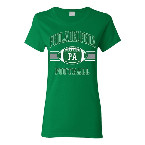 Wild Bobby Philly PA Football Classic Retro Stripe Logo Kelly Green Women Graphic Tee
