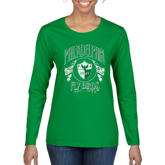 Wild Bobby Philly PA Football Fly Birds Est 1933 Classic Logo Green, Hit Em Low Hit Em High, Phila Foot Ball Championship 2025 Merchandise for Men Women Women Graphic Long Sleeve Tee
