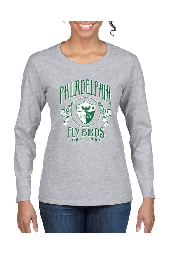 Philly PA Football Fly Birds Est 1933 Classic Logo Green, Hit Em Low Hit Em High, Phila Foot Ball Championship 2025 Merchandise for Men Women Women Graphic Long Sleeve Tee