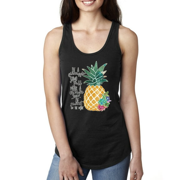 Wild Bobby, Pineapple Stand Tall Wear Crown And Stay Sweet Inside Arty Inspirational Pop Culture Ladies Racerback Tank Top, Black, Large
