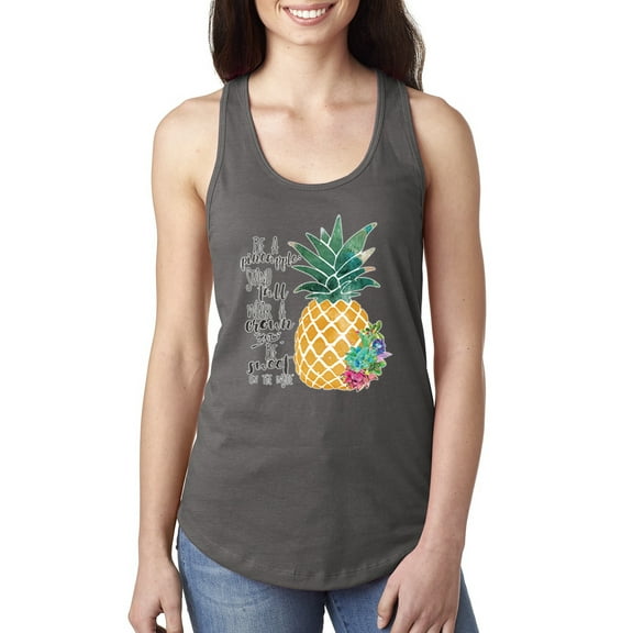 Wild Bobby, Pineapple Stand Tall Wear Crown And Stay Sweet Inside Arty Inspirational Pop Culture Ladies Racerback Tank Top, Dark Grey, Large