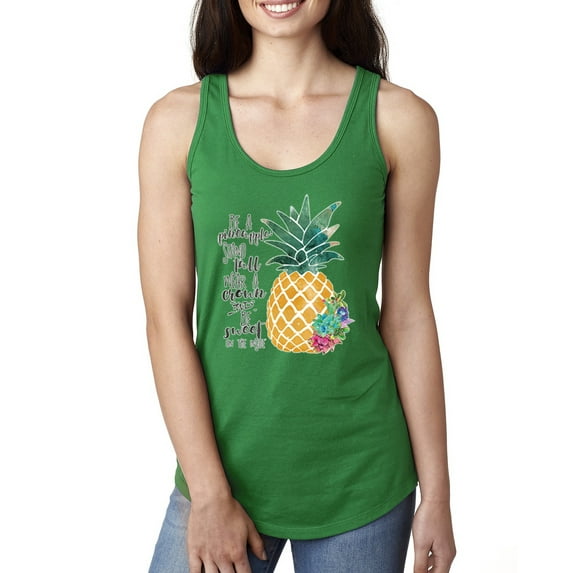 Wild Bobby, Pineapple Stand Tall Wear Crown And Stay Sweet Inside Arty Inspirational Pop Culture Ladies Racerback Tank Top, Kelly, Large