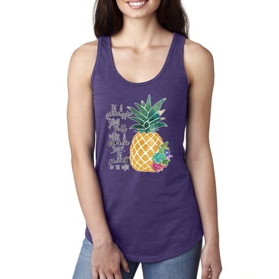 Wild Bobby, Pineapple Stand Tall Wear Crown And Stay Sweet Inside Arty Inspirational Pop Culture Ladies Racerback Tank Top, Purple Rush, X-Large
