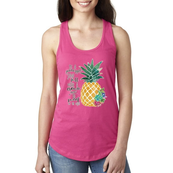 Wild Bobby, Pineapple Stand Tall Wear Crown And Stay Sweet Inside Arty Inspirational Pop Culture Ladies Racerback Tank Top, Raspberry, Medium