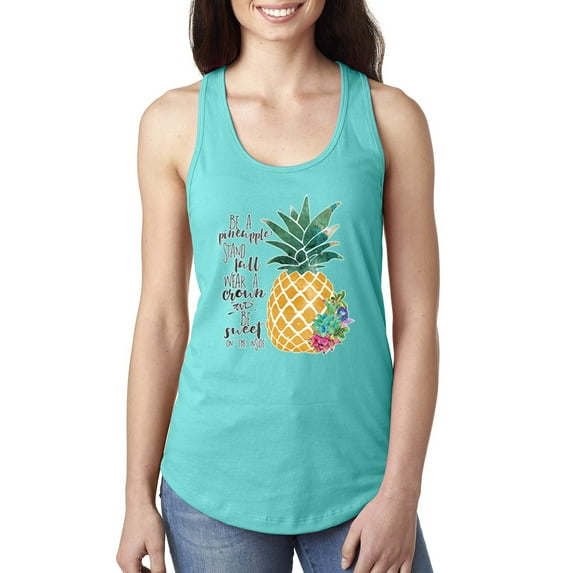 Wild Bobby, Pineapple Stand Tall Wear Crown And Stay Sweet Inside Arty Inspirational Pop Culture Ladies Racerback Tank Top, Tahiti Blue, X-Large