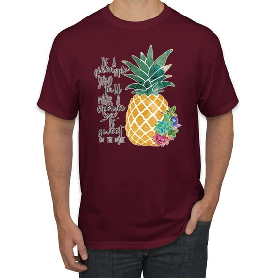 Wild Bobby, Pineapple Stand Tall Wear Crown And Stay Sweet Inside Arty Inspirational Pop Culture Men's Graphic T-Shirt, Maroon, 2XL