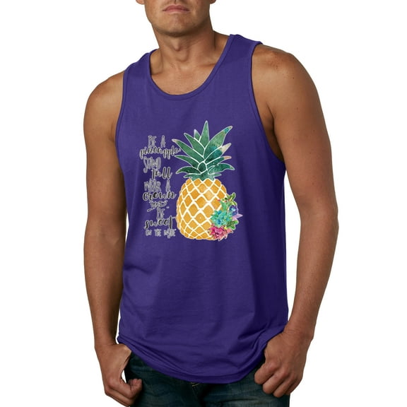 Wild Bobby, Pineapple Stand Tall Wear Crown And Stay Sweet Inside Arty Inspirational Pop Culture Mens Graphic Tank Top, Purple, 3XL