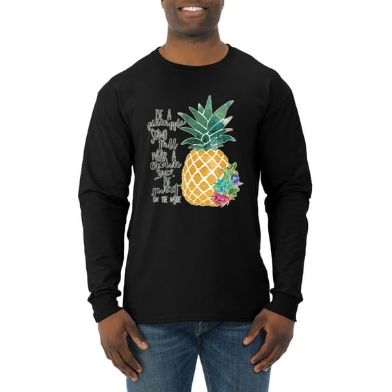 Wild Bobby, Pineapple Stand Tall Wear Crown And Stay Sweet Inside Arty Inspirational Pop Culture Mens Long Sleeve Shirt, Black, Large