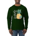 thumbnail image 1 of Wild Bobby, Pineapple Stand Tall Wear Crown And Stay Sweet Inside Arty Inspirational Pop Culture Mens Long Sleeve Shirt, Forest Green, Small, 1 of 3