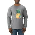 thumbnail image 1 of Wild Bobby, Pineapple Stand Tall Wear Crown And Stay Sweet Inside Arty Inspirational Pop Culture Mens Long Sleeve Shirt, Heather Grey, Small, 1 of 3