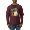 thumbnail image 1 of Wild Bobby, Pineapple Stand Tall Wear Crown And Stay Sweet Inside Arty Inspirational Pop Culture Mens Long Sleeve Shirt, Maroon, Small, 1 of 3