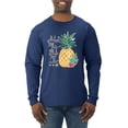 thumbnail image 1 of Wild Bobby, Pineapple Stand Tall Wear Crown And Stay Sweet Inside Arty Inspirational Pop Culture Mens Long Sleeve Shirt, Navy, 3XL, 1 of 3