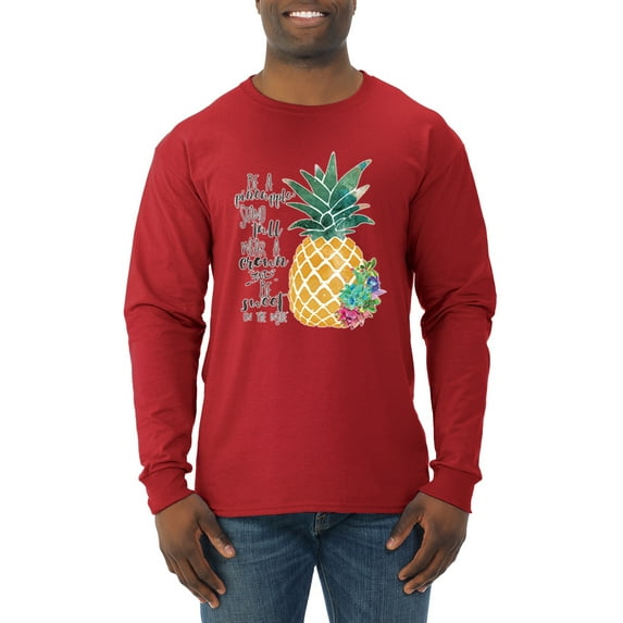 Wild Bobby, Pineapple Stand Tall Wear Crown And Stay Sweet Inside Arty Inspirational Pop Culture Mens Long Sleeve Shirt, Red, Medium