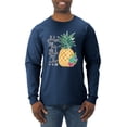 thumbnail image 1 of Wild Bobby, Pineapple Stand Tall Wear Crown And Stay Sweet Inside Arty Inspirational Pop Culture Mens Long Sleeve Shirt, Vintage Heather Navy, Large, 1 of 3