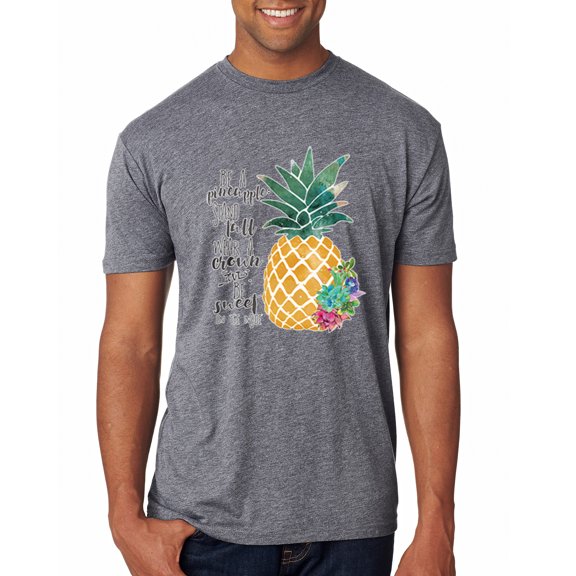 Wild Bobby, Pineapple Stand Tall Wear Crown And Stay Sweet Inside Arty Inspirational Pop Culture Mens Premium Tri Blend T-Shirt, Premium Heather, Medium