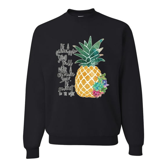 Wild Bobby, Pineapple Stand Tall Wear Crown And Stay Sweet Inside Arty Inspirational Pop Culture Unisex Crewneck Graphic Sweatshirt, Black, 5XL