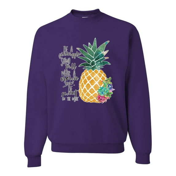 Wild Bobby, Pineapple Stand Tall Wear Crown And Stay Sweet Inside Arty Inspirational Pop Culture Unisex Crewneck Graphic Sweatshirt, Purple, 3XL