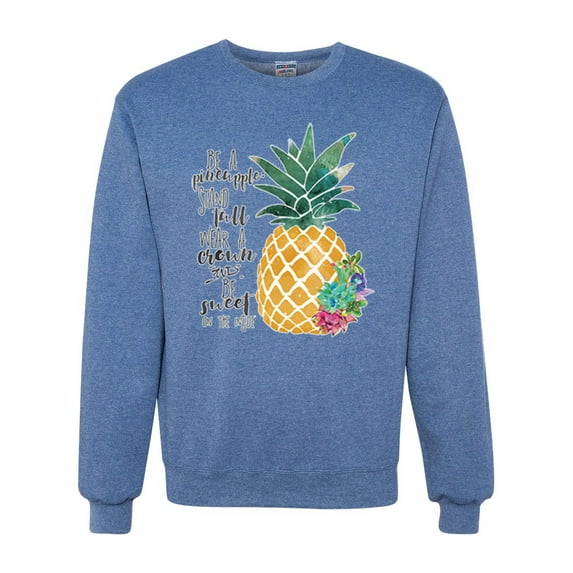 Wild Bobby, Pineapple Stand Tall Wear Crown And Stay Sweet Inside Arty Inspirational Pop Culture Unisex Crewneck Graphic Sweatshirt, Vintage Heather Blue, X-Large