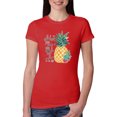 thumbnail image 1 of Wild Bobby, Pineapple Stand Tall Wear Crown And Stay Sweet Inside Arty Inspirational Pop Culture Womens Slim Fit Junior Tee, Red, 2XL, 1 of 3