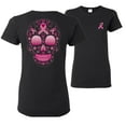 thumbnail image 1 of Wild Bobby Pink Breast Cancer Sugar Skull Breast Cancer Awareness Front and Back Womens Graphic T-Shirt, Black, Small, 1 of 5
