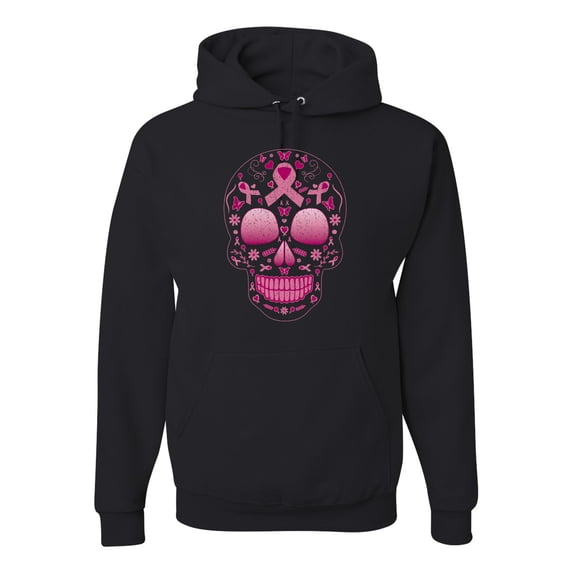 Wild Bobby Pink Breast Cancer Sugar Skull Breast Cancer Awareness Unisex Hoodie Sweatshirt, Black, Small