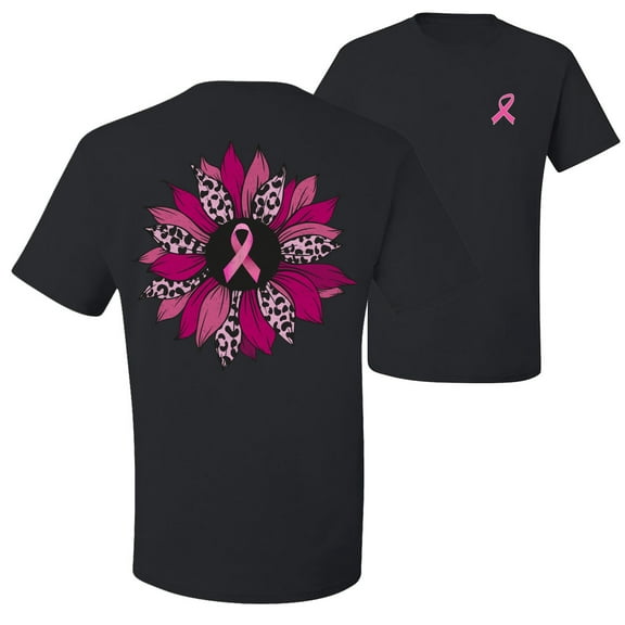 Wild Bobby Pink Cheetah Print Breast Cancer Carnation Flower Breast Cancer Awareness Front and Back Men's T-Shirt, Black, XX-Large