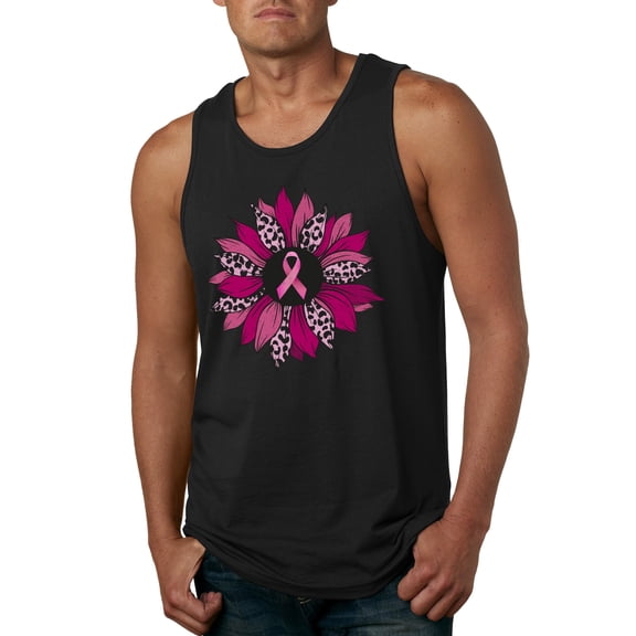 Wild Bobby Pink Cheetah Print Breast Cancer Carnation Flower Breast Cancer Awareness Men Tank Top, Black, Small