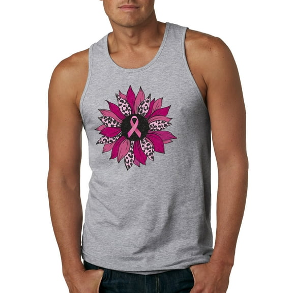 Wild Bobby Pink Cheetah Print Breast Cancer Carnation Flower Breast Cancer Awareness Men Tank Top, Heather Grey, X-Large