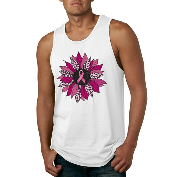Wild Bobby Pink Cheetah Print Breast Cancer Carnation Flower Breast Cancer Awareness Men Tank Top, White, Large