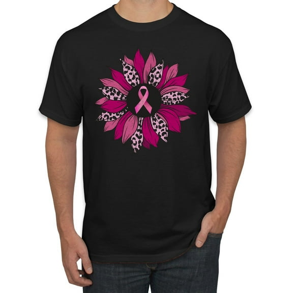Wild Bobby Pink Cheetah Print Breast Cancer Carnation Flower Breast Cancer Awareness Men Tee, Black, Large