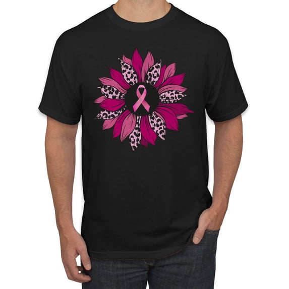 Wild Bobby Pink Cheetah Print Breast Cancer Carnation Flower Breast Cancer Awareness Men Tee, Black, X-Large