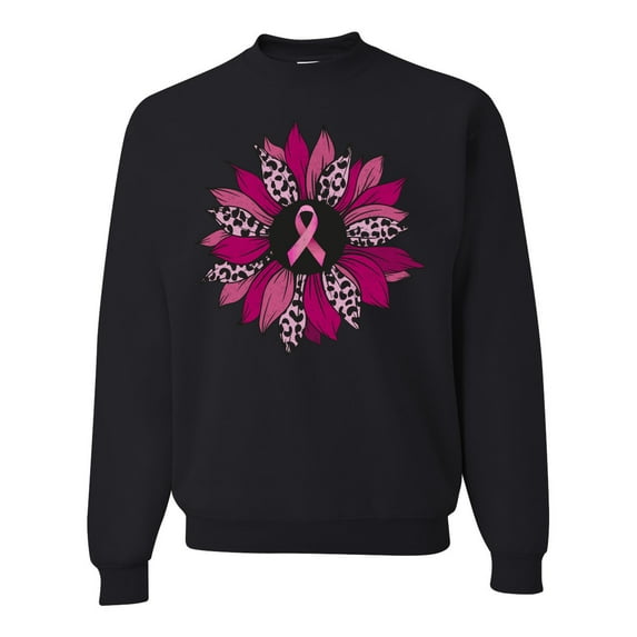 Wild Bobby Pink Cheetah Print Breast Cancer Carnation Flower Breast Cancer Awareness Unisex Crewneck Sweatshirt, Black, Small
