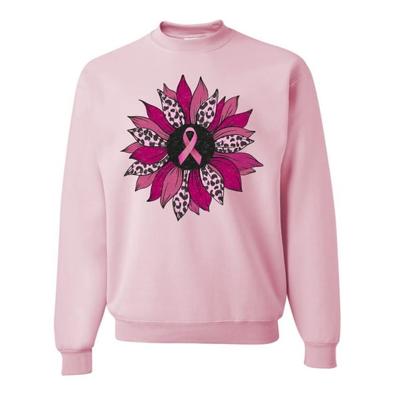 Wild Bobby Pink Cheetah Print Breast Cancer Carnation Flower Breast Cancer Awareness Unisex Crewneck Sweatshirt, Light Pink, Medium