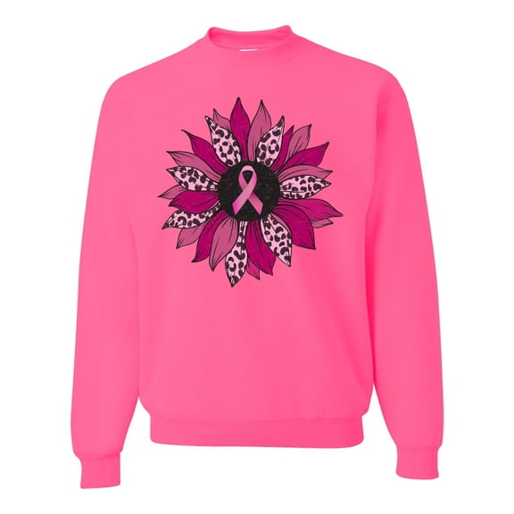Wild Bobby Pink Cheetah Print Breast Cancer Carnation Flower Breast Cancer Awareness Unisex Crewneck Sweatshirt, Neon Pink, Medium
