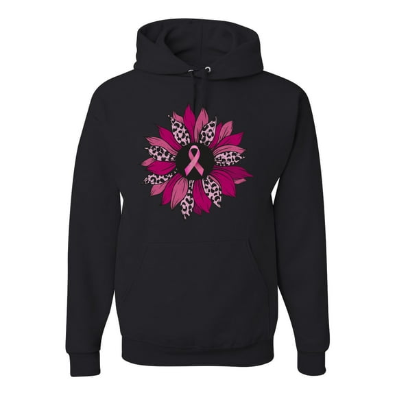 Wild Bobby Pink Cheetah Print Breast Cancer Carnation Flower Breast Cancer Awareness Unisex Hoodie Sweatshirt, Black, Small