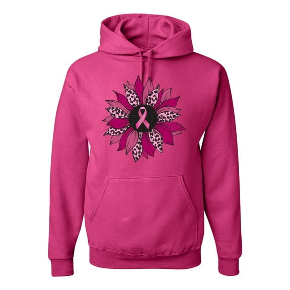 Wild Bobby Pink Cheetah Print Breast Cancer Carnation Flower Breast Cancer Awareness Unisex Hoodie Sweatshirt, Fuschia, Medium