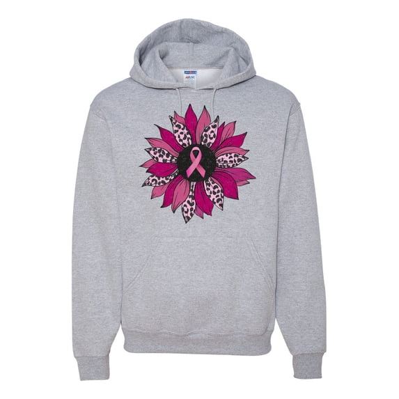 Wild Bobby Pink Cheetah Print Breast Cancer Carnation Flower Breast Cancer Awareness Unisex Hoodie Sweatshirt, Heather Grey, Large